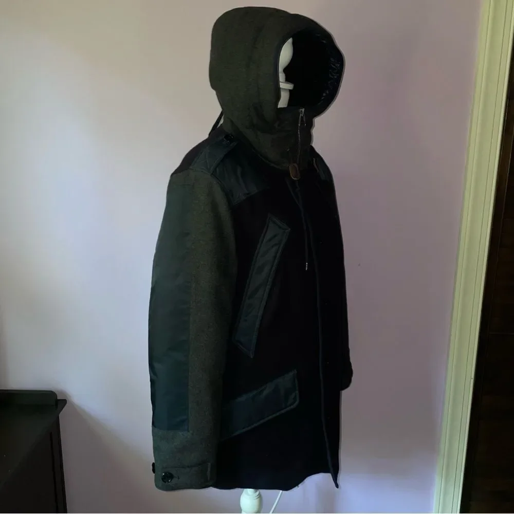 J Crew Parka Coat Burbridge Mixed Media Navy Charcoal